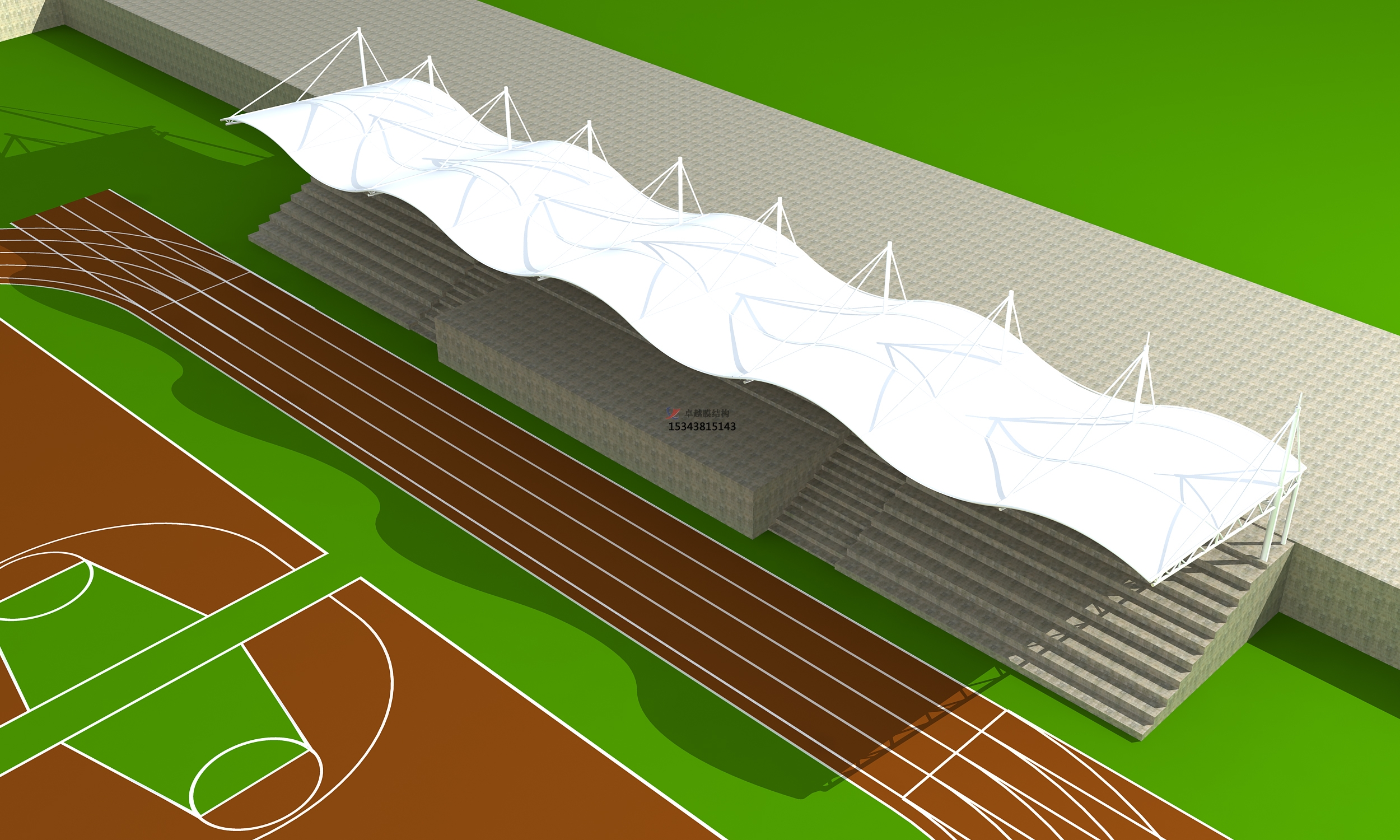 定襄體育公園膜結(jié)構(gòu)【看臺雨棚】門球場案例